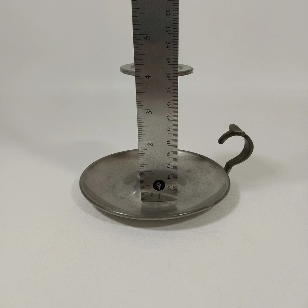 Vintage Woodbury‎ Pewterers Pewter Finger Loop Chamber Stick Candle Holder 4